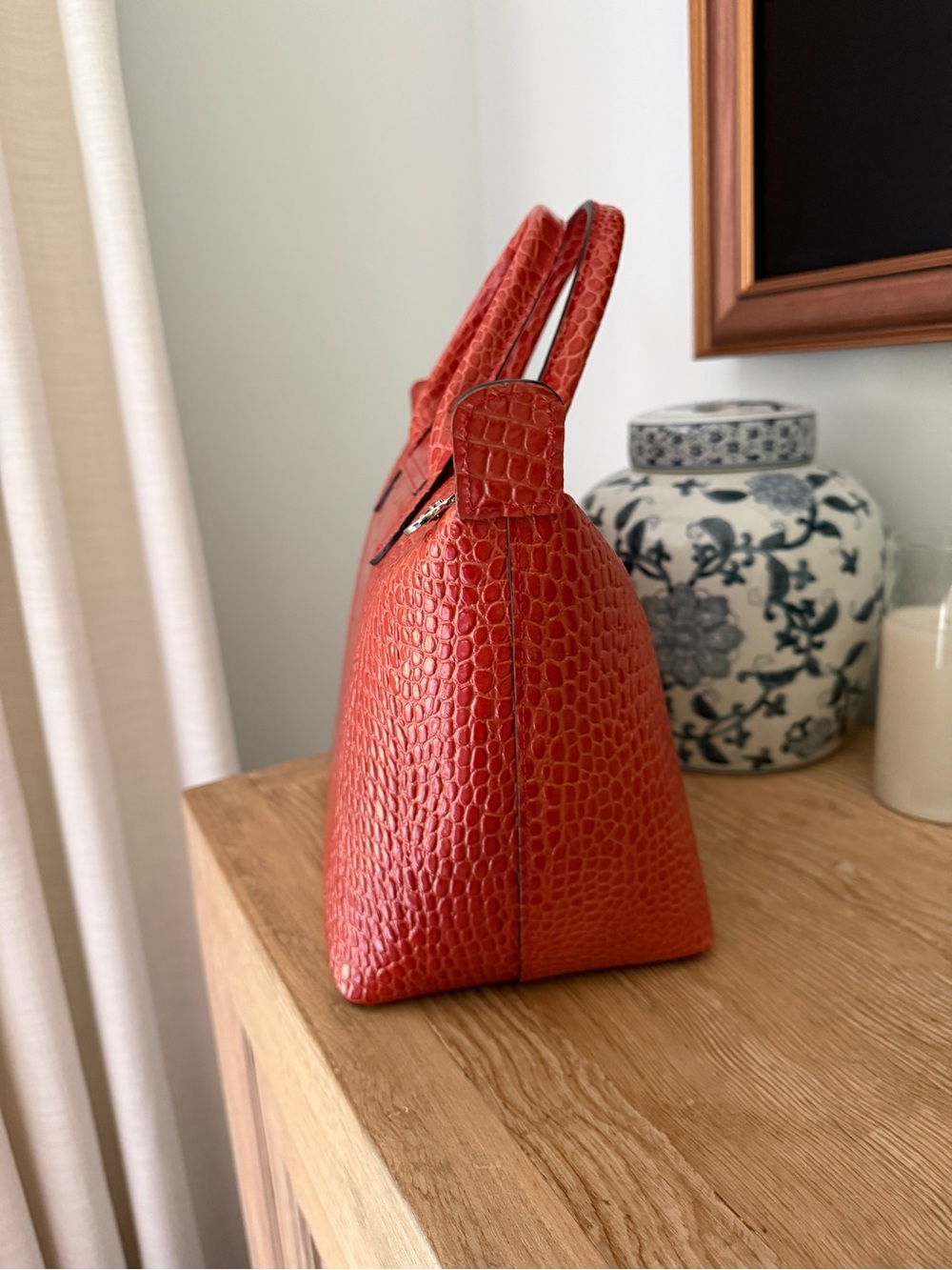 NWOT Longchamp Le Pliage Cuir bag in a croc-embossed orange leather - Picture 5 of 10